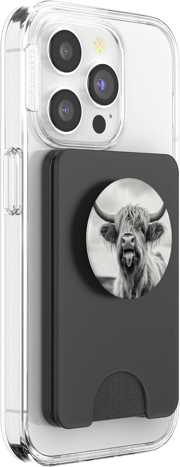 Funny Highland Cow Tongue Out Art Graphic Aesthetic PopSockets PopWallet for MagSafe