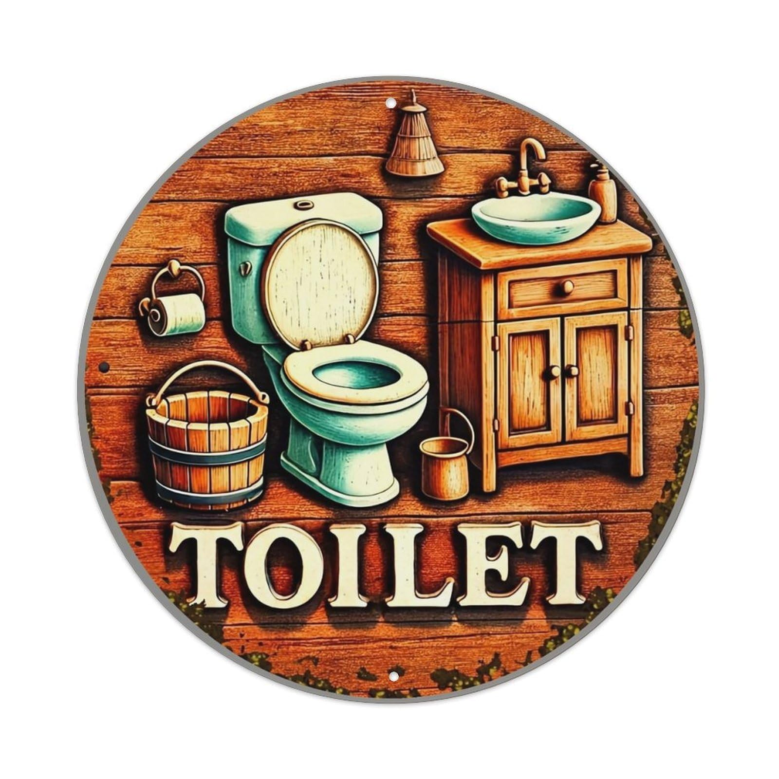 Toilet Sink Bucket Wood Cabinet Tin Sign Metal Poster Vintage Metal Signs for Home Man Cave Bar Cafe Kitchen laundry room Wall Decorations Gift 8x8Inch