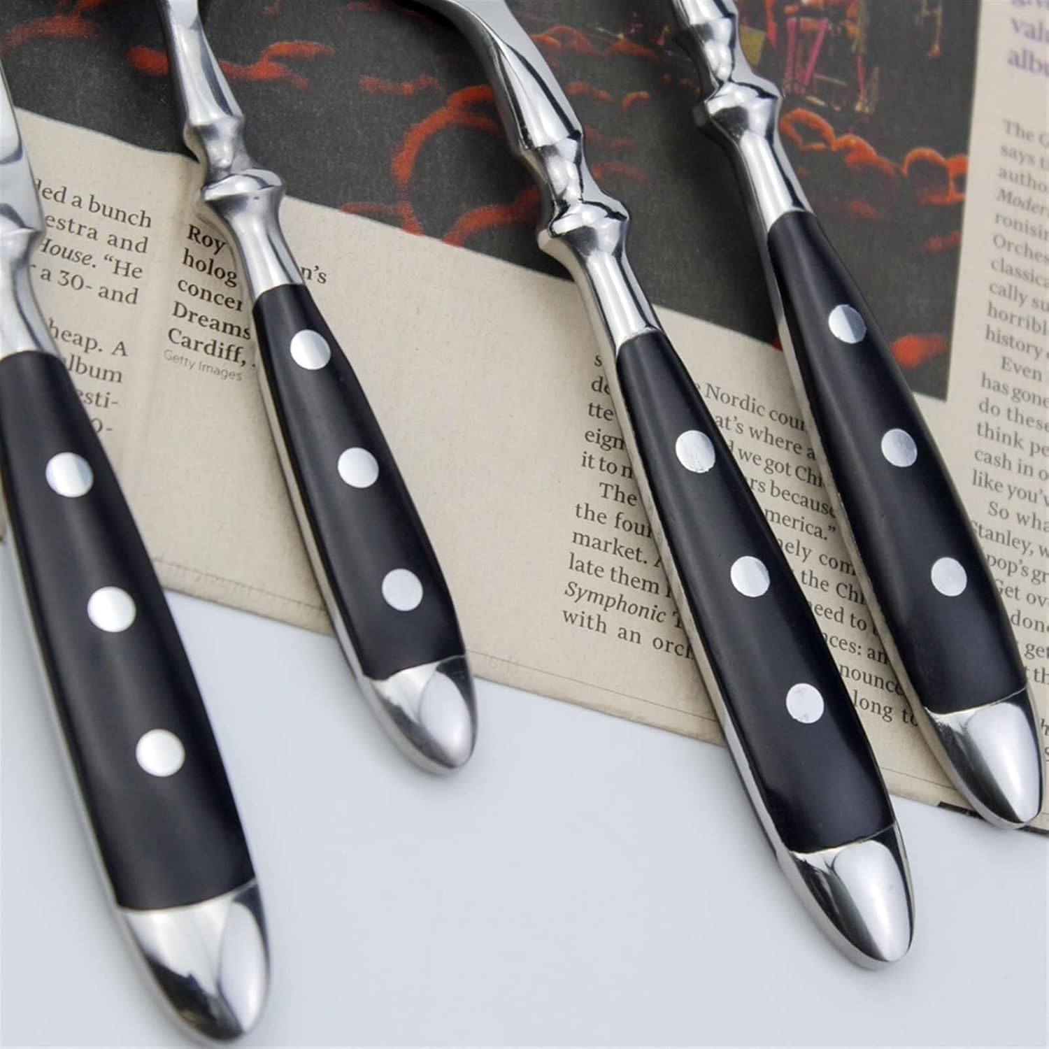 Classic Elegant Resin Rivet Handle Stainless Steel Flatware Set, Western Cutlery for Home, Weddings, Parties, Dishwasher Safe