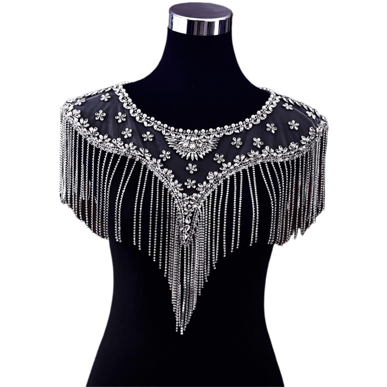 HEUchuan Wedding Dress Shawl Bridal Tassel Shawl Jewelry Women's Shoulder Chain Dinner Wedding Top Cape Rhinestone Necklace Dress Accessories