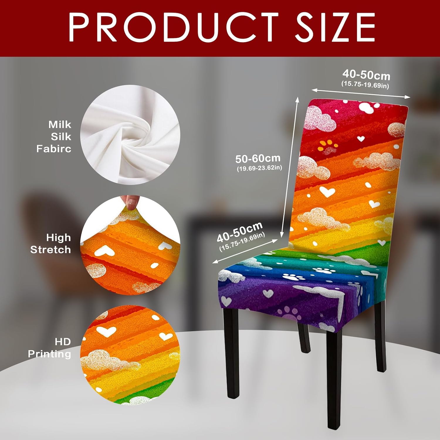 Nuxovilar Rainbow Cloud Paw Print Stretch 23.6x70in 2PCS Chair Covers | Stretch Slipcover Cute Protector Stripe Wrap Seat Guard Dining Room Kids Bedroom Pet Cafe (Rainbow Paw)