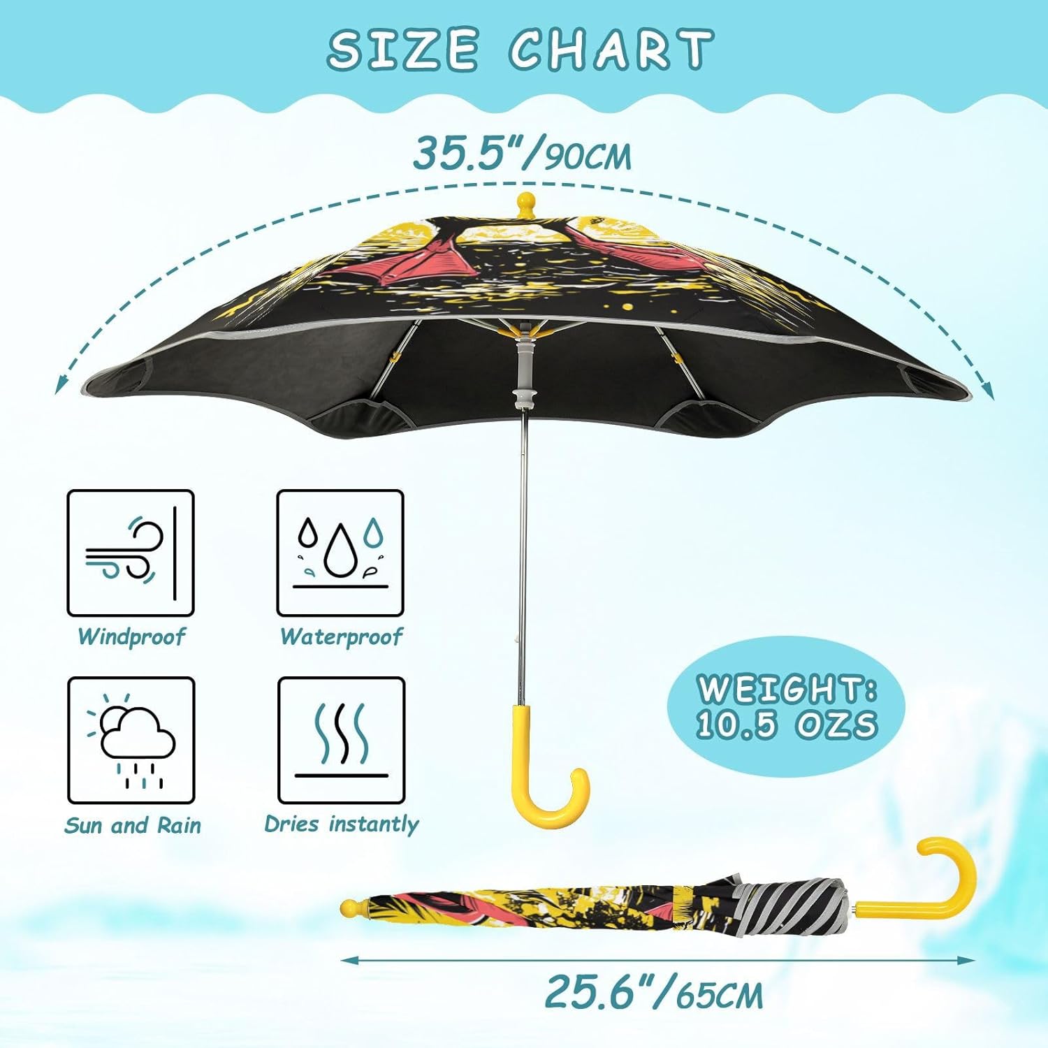 Funny Animal Duckling Lightening Toddler boys and girls umbrellas age 3-8 Rain & Windproof Umbrella with Reflective Strip with Easy-Grip Hook Handle for outdoor
