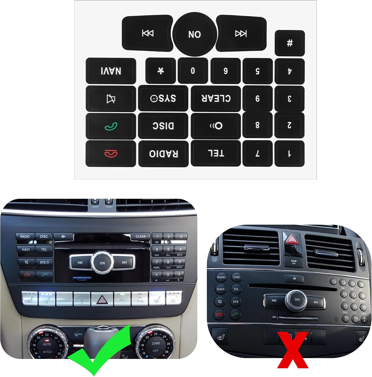 RDBS Car Interior Button Stickers Fit for Mercedes Benz W176 W246 W204 W212 C207 A207 W218 R172 R231 X204 Steering Wheel Window Door Lock AC Seat Memory Radio Number Switch Repair Decals Kit