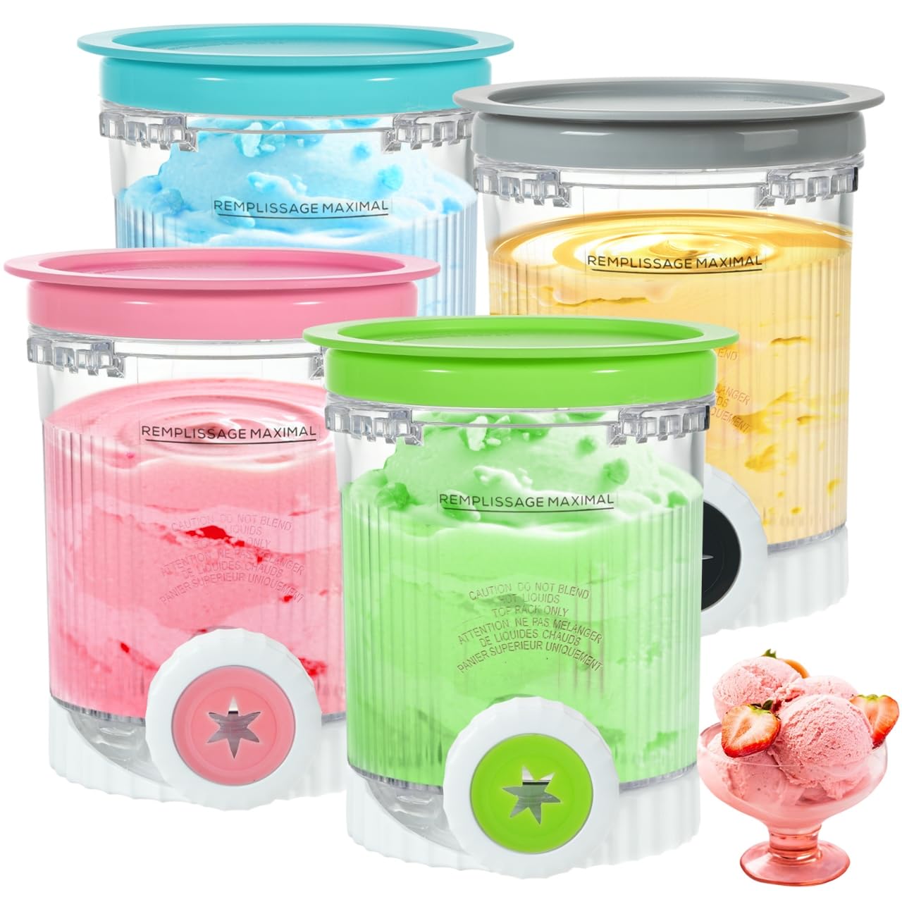 4 Pack Creami Pints and Lids for Ninja NC700 NC701 Series, Compatible with Ninja Swirl Ice Cream & Soft Serve Makers, BPA-Free & Dishwasher Safe, 4 Colors