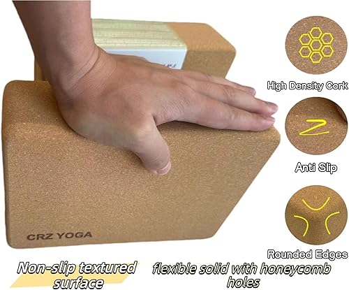 Miniatura 5 de Cork CRZ YOGA Blocks, paquete de 2 bloques de corcho natural, alta densidad con superficie antideslizante, accesorios de yoga ecológicos e ideales