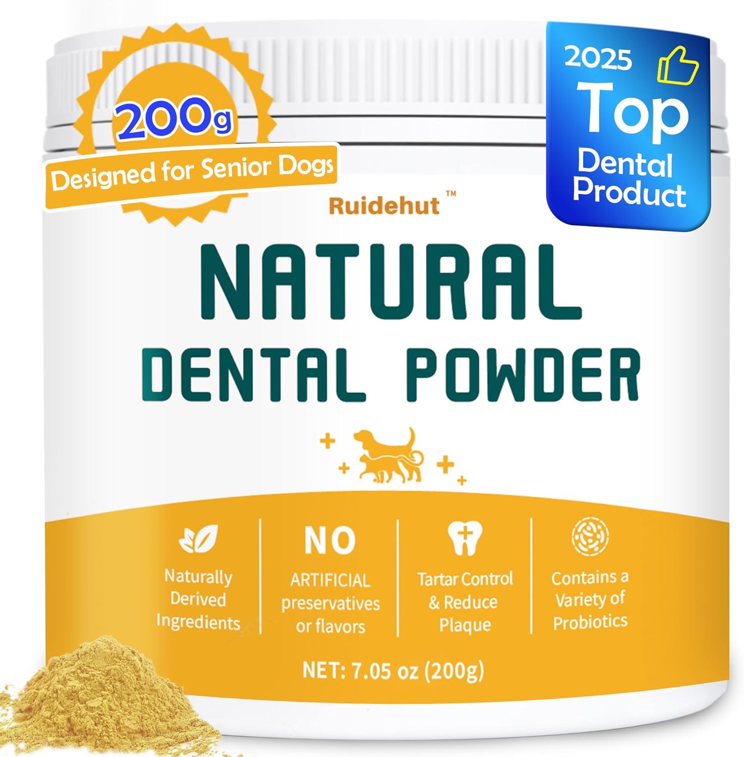 Senior Dog Dental & Supplement Powder - Contains Vitamin E, Glucosamine, Omega-3 and Probiotics - Effectively Removes Tartar Buildup, Supports Your Dog's Dental, Joint, and Digestive Health, 7 oz