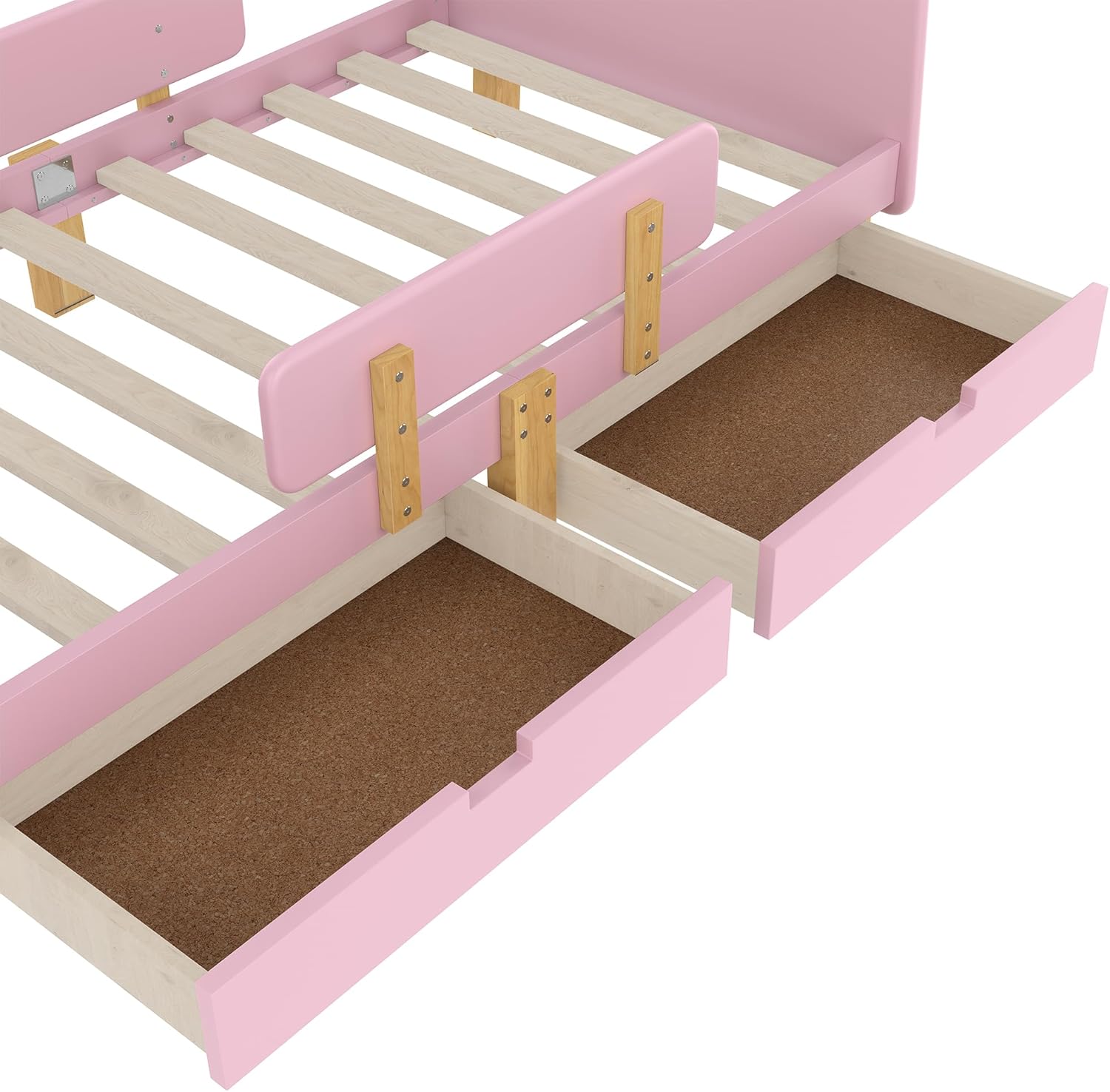 Bellemave Cute Twin Size Kids Bed Frame with Storage Drawers and Hooks,Twin Size Bed Frame for Kids,Platform Bed with Guardrails for Girls Boys,Pink