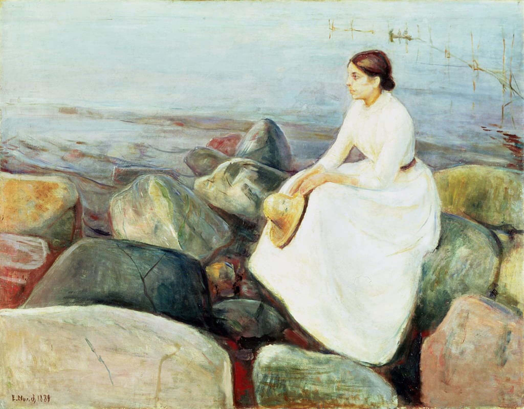POSTERIIk Famous Modern Artwork Art Mural Inger on the Beach or Evening by Edvard Munch Oil Paintings Pictures for Home Decor 60x90cm