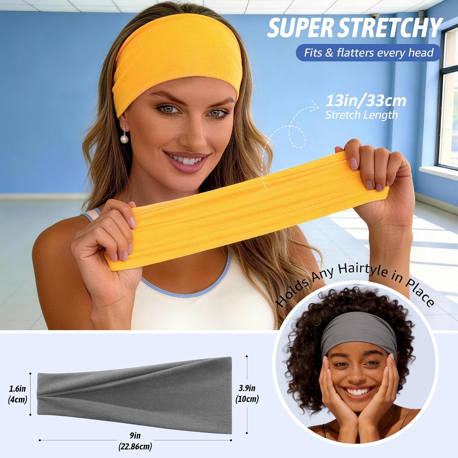 Headbands for Women, 12 Pack Non Slip Wide Head Bands Stretchy Moisture Wicking Fashion Multiple Colors Hair Bands for Sports, Yoga, Running, Daily Life