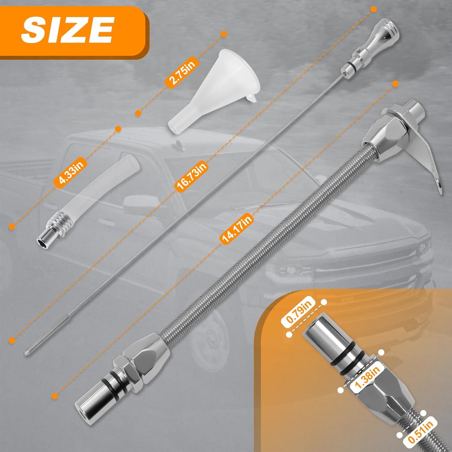 HAHAHA Chrome 4L60E Transmission Dipstick, 16.5 Inch Bellhousing Mount, Stainless Steel Flexible, Compatible with Chevy GM TH-700R4