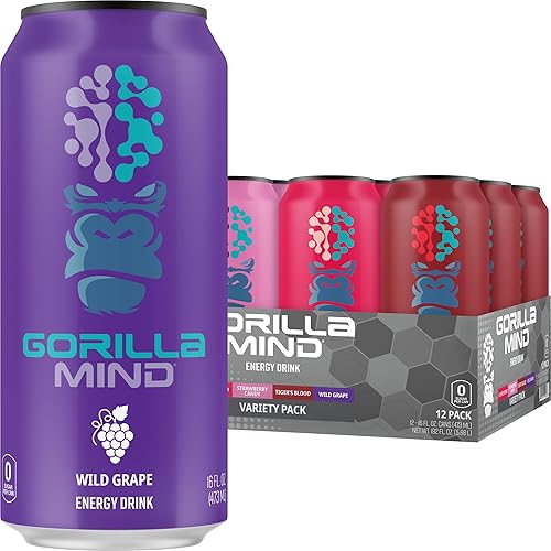 Gorilla Mind Bebida energética Energía inigualable Enfoque amplificado N-acetil-L-tirosina, alfa-GPC, 200 mg de cafeína, uridina, azafrán 0