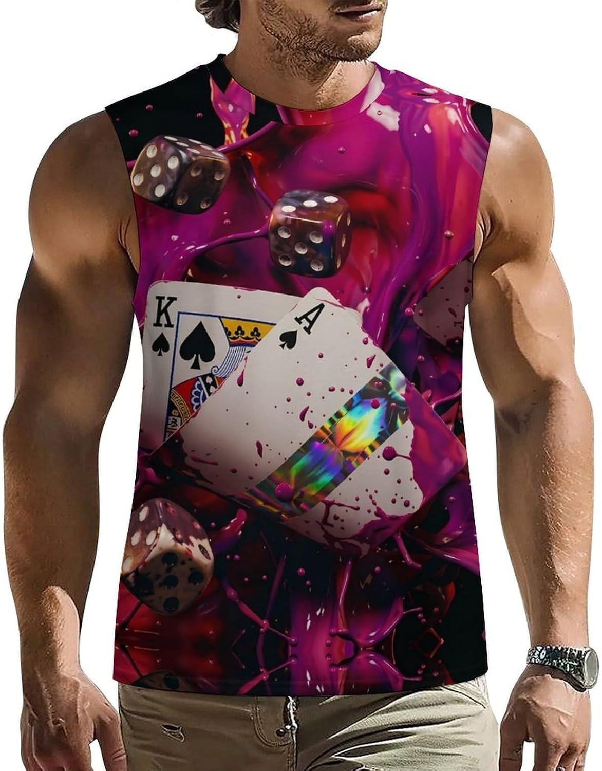 Poker Dice Men Summer Sleeveless Crew Neck Top 5XL