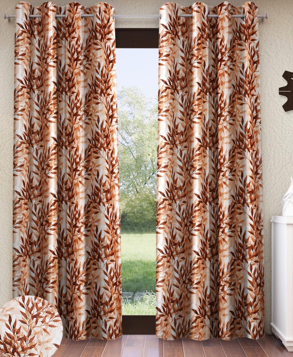 Home Sizzler 2 Pieces Floral Flow Grommet Polyester Door Curtain - 7 Feet, Rust Brown-image-24