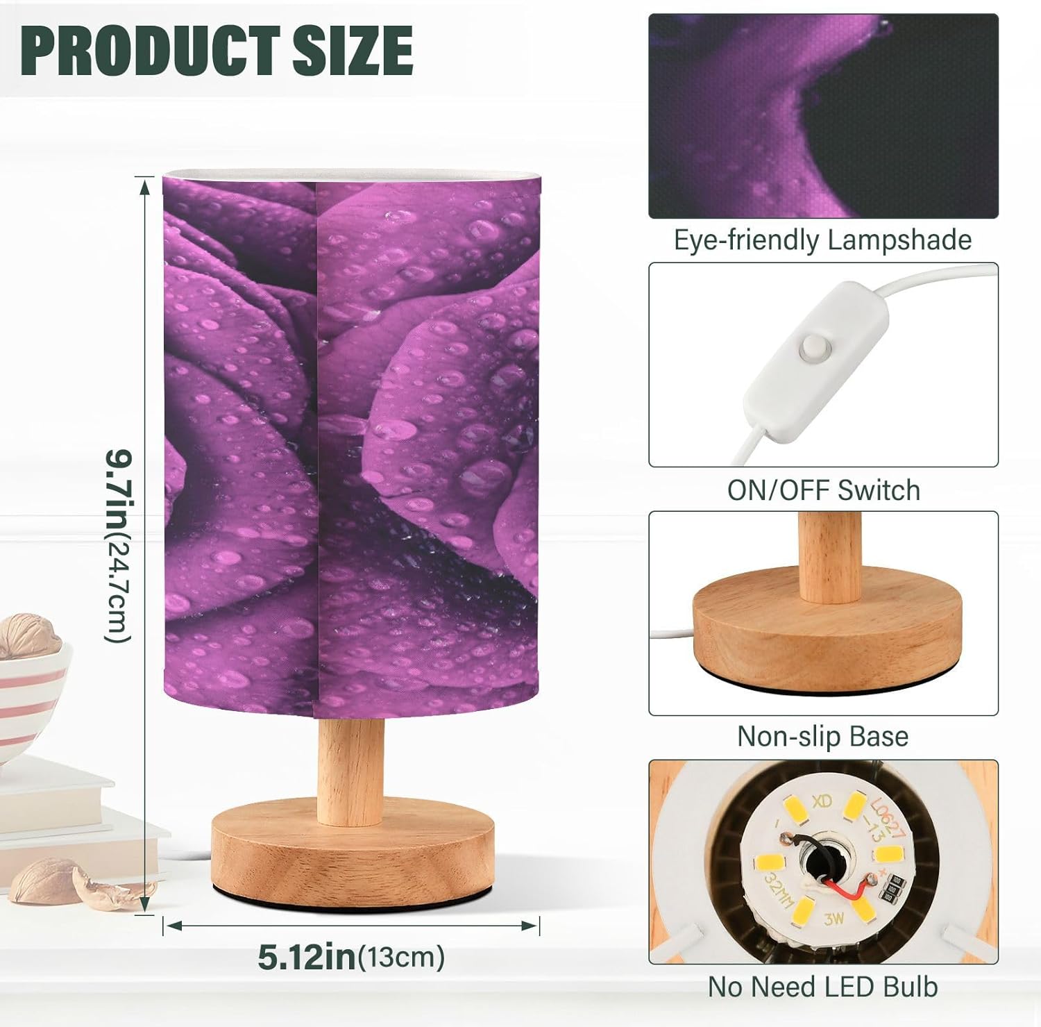 ALAZA Table Lamp with USB Port Bedside Lamp Purple Rose Flower Small Nightstand Lamp Desk Lamp for Bedroom Gifts Office Living Room Decor