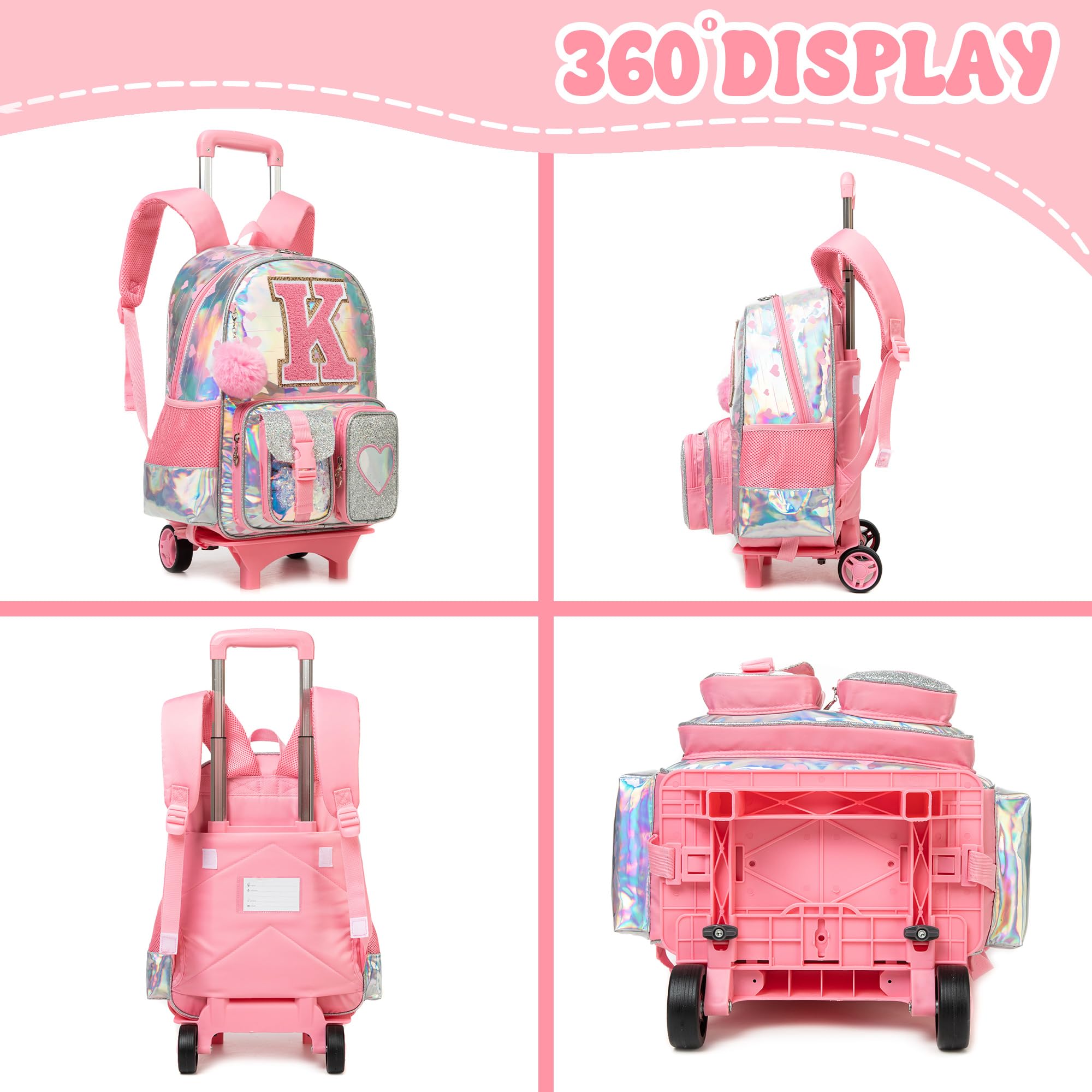 HTgroce Zaino con ruota, zaino per la scuola per bambini e ragazze, set di zaini con ruote