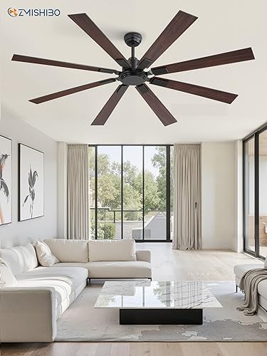 Miniatura 7 de Ventilador de techo de 72 pulgadas sin luz con control remoto, ventilador de techo grande negro sin luz con motor DC reversible silencioso, 6