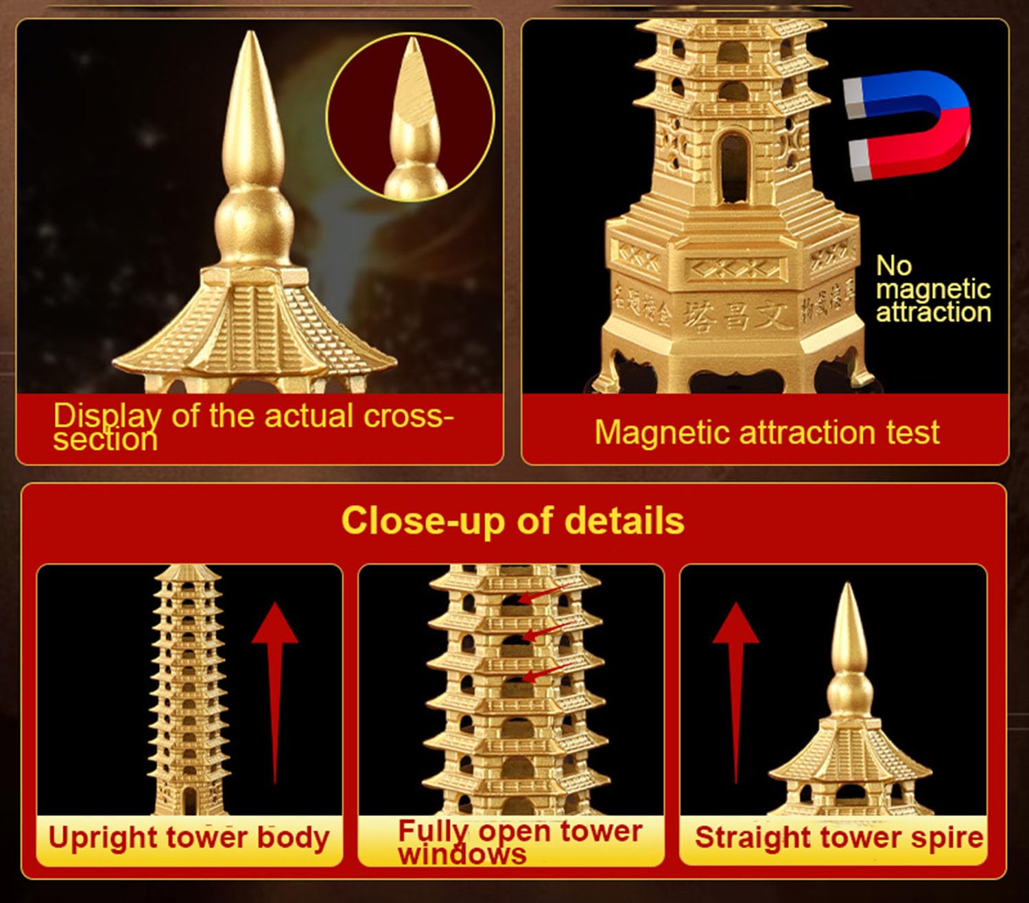 Statua Fengshui in ottone, statuetta a 13 livelli, pagoda, torre Wenchang