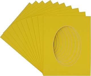 CountryArtHouse Yellow Acid Free 8.5x11 Oval Picture Frame Mat with White Core Bevel Cut for 7x10 Pictures - Fits 8.5x11 Frame - Pack of 10 Matboards