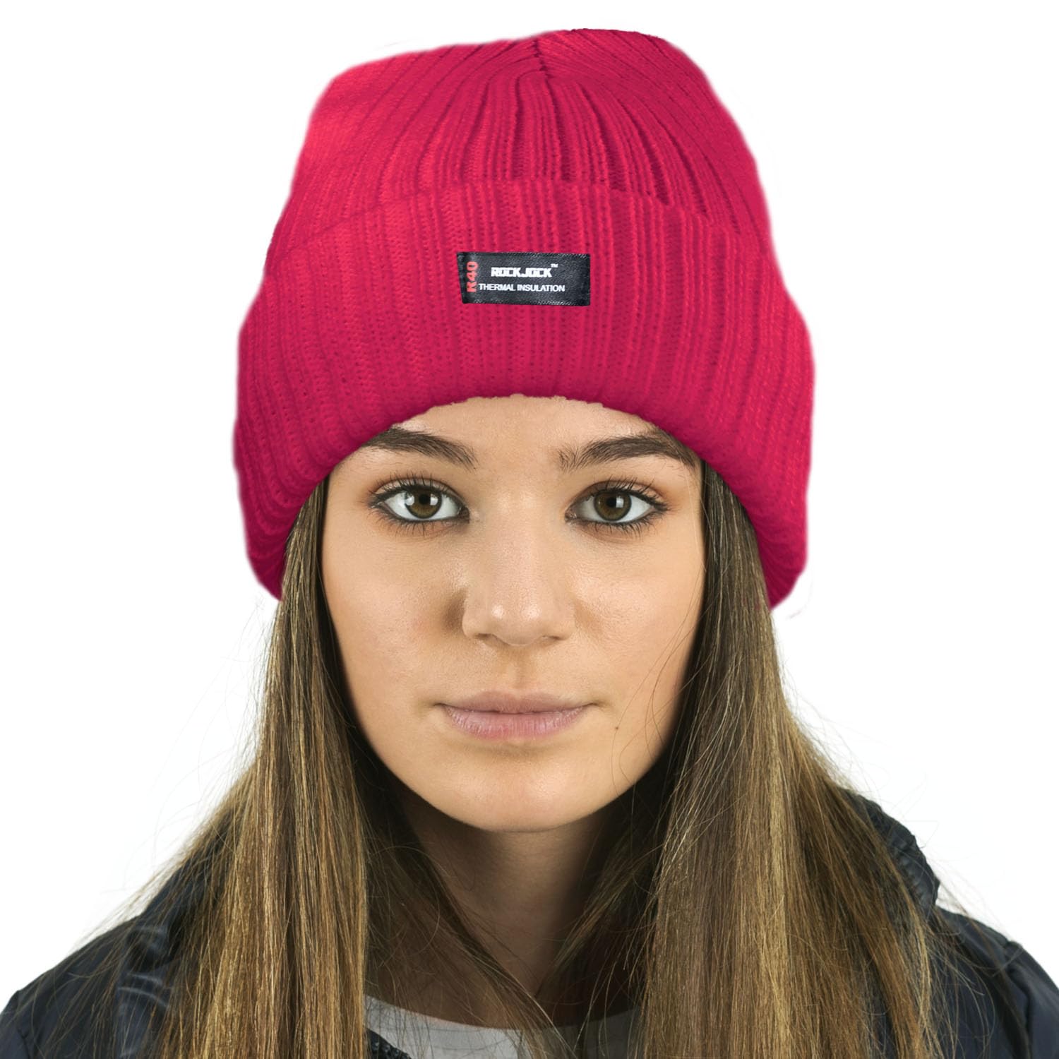 Rockjock Women's Red Warm Winter Lined Beanie Hat With R40 Thermal Insulation