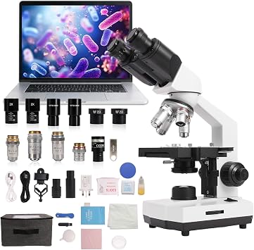 SWIFT SW320B Binocular Microscope 40X-5000X Professional Lab Microscope with 2MP Camera Carrying Case Smartphone Holder & Accessories for Experiments - Metal Housing for Adults & Students
