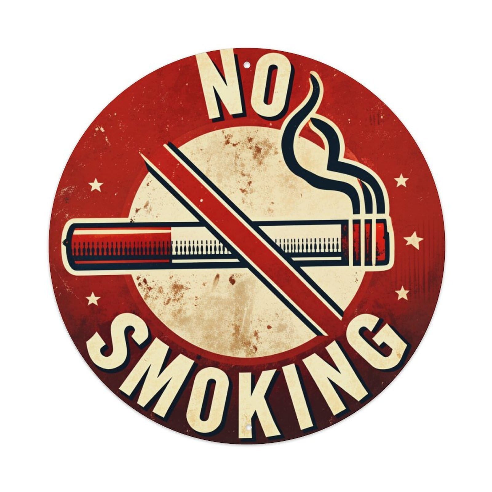 No Smoking Sign Pattern Print Round Tin Sign Vintage Metal Poster, Home Bar Garage Man Cave Cafe Indoor & Outdoor Wall Decoration 8x8Inches