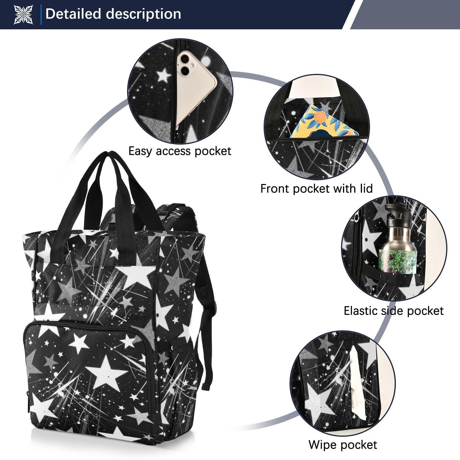 Borse per pannolini da viaggio Y2k Stars Bianco Nero