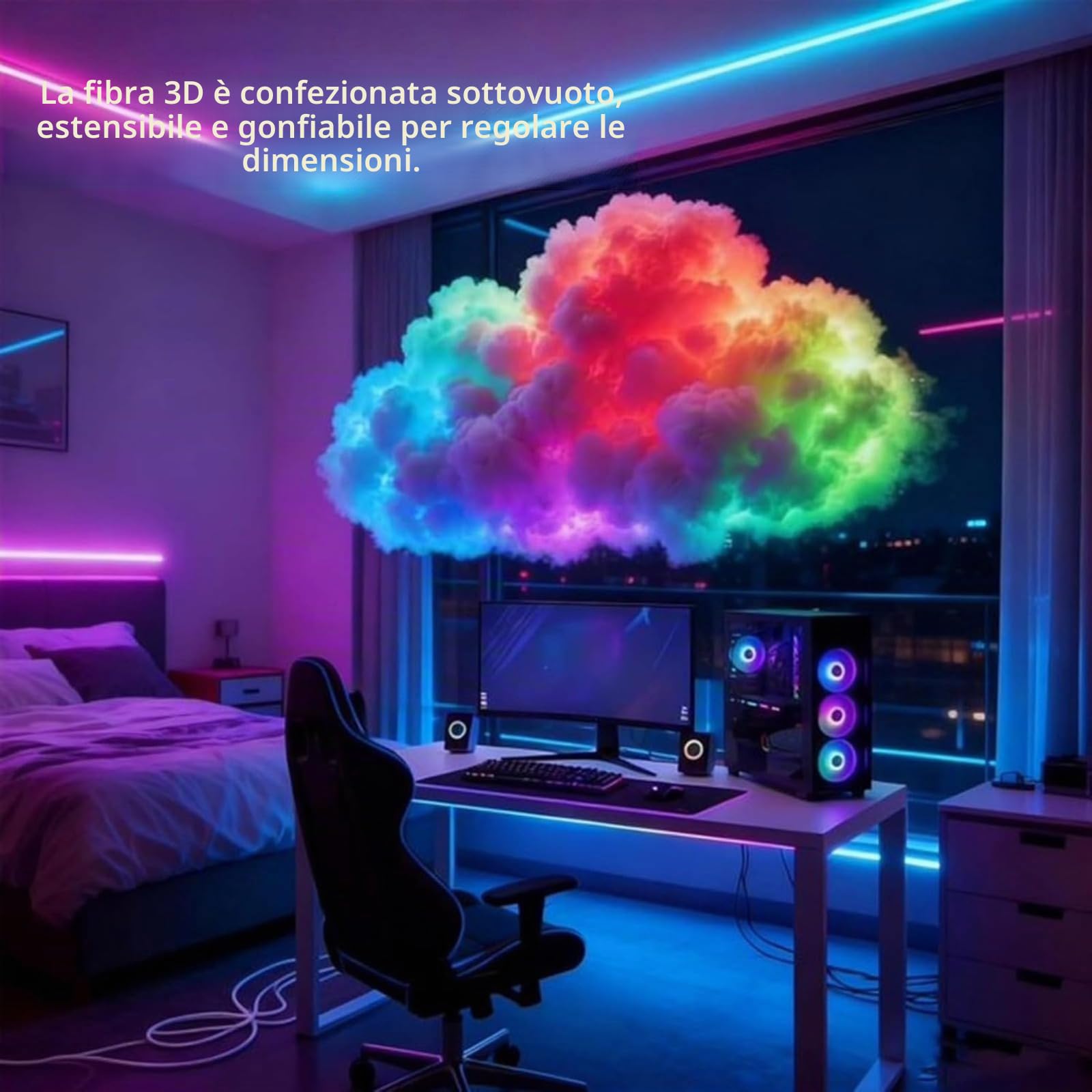 Generico Lampada da soffitto a forma di nuvola LED RGB 3D, luce da gioco, luce a LED a forma di nuvola di cotone soffice - Illuminazione per camera da letto e sala giochi