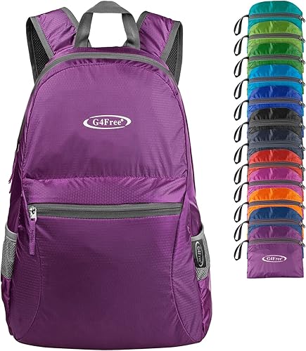 Miniatura 20 de G4Free 20L ligera mochila plegable para viajes y senderismo, mochila de senderismo plegable para hombres y mujeres (Lavanda Claro) Púrpura