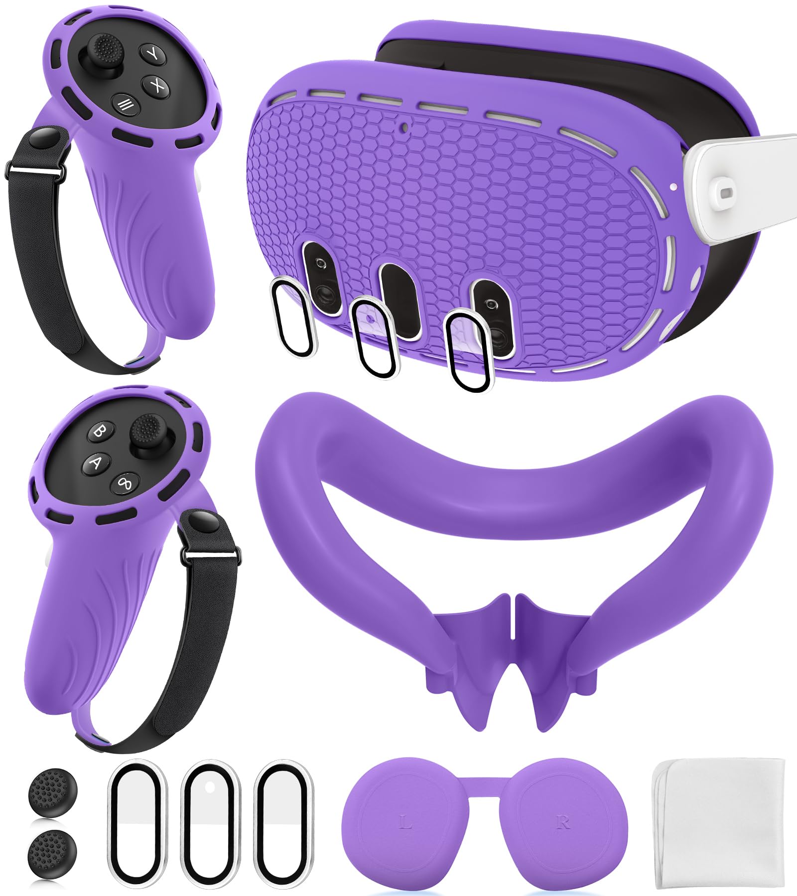Photo 1 of Silicone Cover Set Compatible with Meta/Oculus Quest 3 Accessories, Controller Grips, VR Shell Cover, Facial Interface Cover, Protective Lens Cover, Tempered Glass Lens Caps, Not Fit Quest 3S