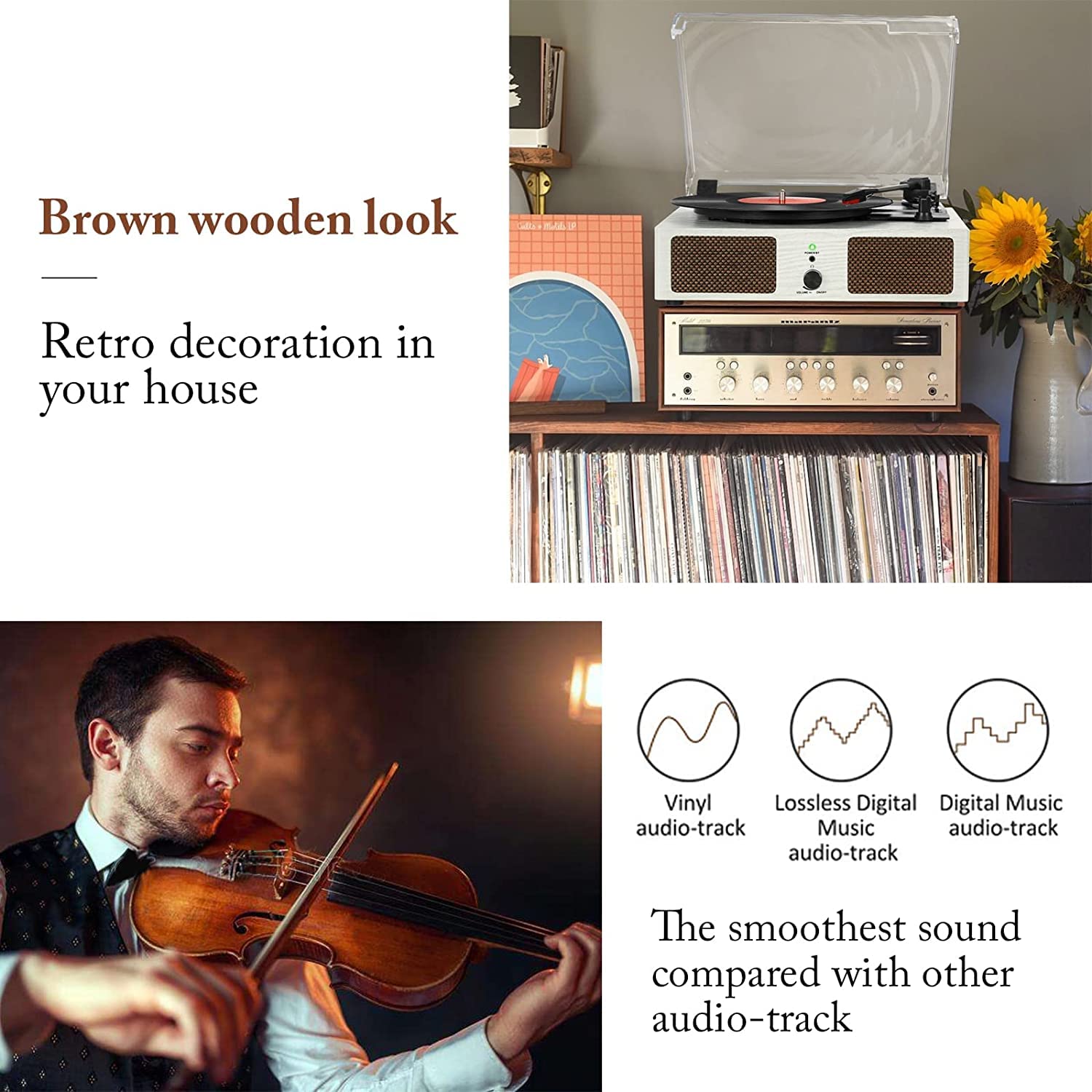 Udreamer Giradischi, Giradischi con Altoparlanti Integrati e Trasmissione a Cinghia Bluetooth, Fonografo Vintage con 3 Velocità per il Divertimento Musicale e la Decorazione Della Casa Bianco