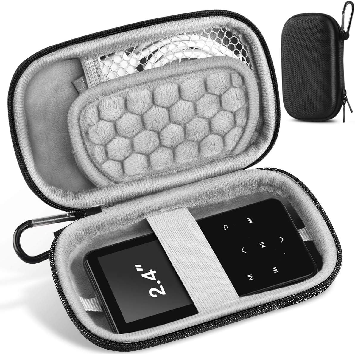 AGPTEK Small and Compact Protective Storage Case for Mp3 Players & Earphones, Black for 2.4 inch MP3