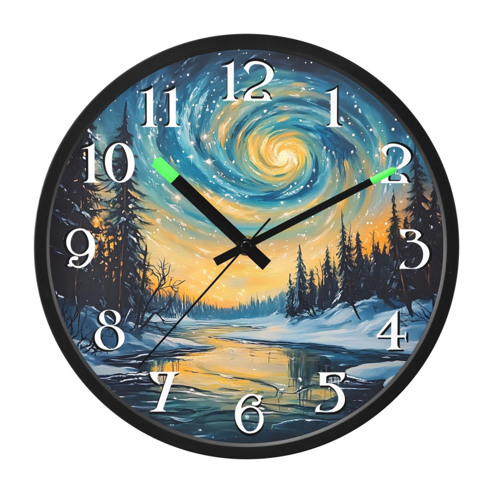 Mnsruu Aurora Sky Forest Galaxy - Reloj de pared luminoso para dormitorio, funciona con pilas, silencioso, brilla en la oscuridad, para sala de estar, cocina, 12 pulgadas