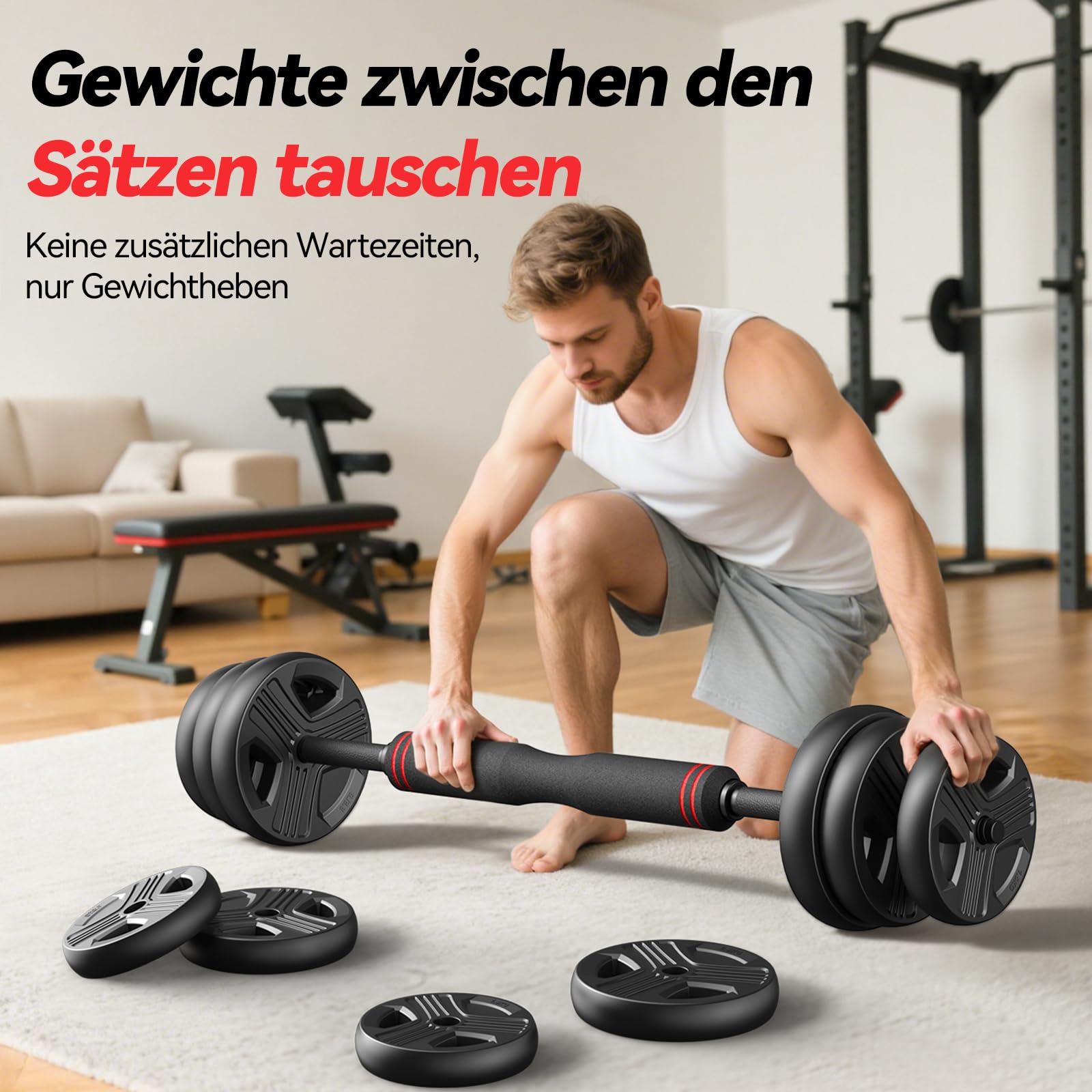FEIERDUN 10kg-40kg Hanteln Verstellbar 2er Set, 5-in-1 Hantelset Dumbbell Set, Langhantel, Kettlebell, Liegestützständer für Ganzkörpertraining, Krafttraining für Männer und Frauen