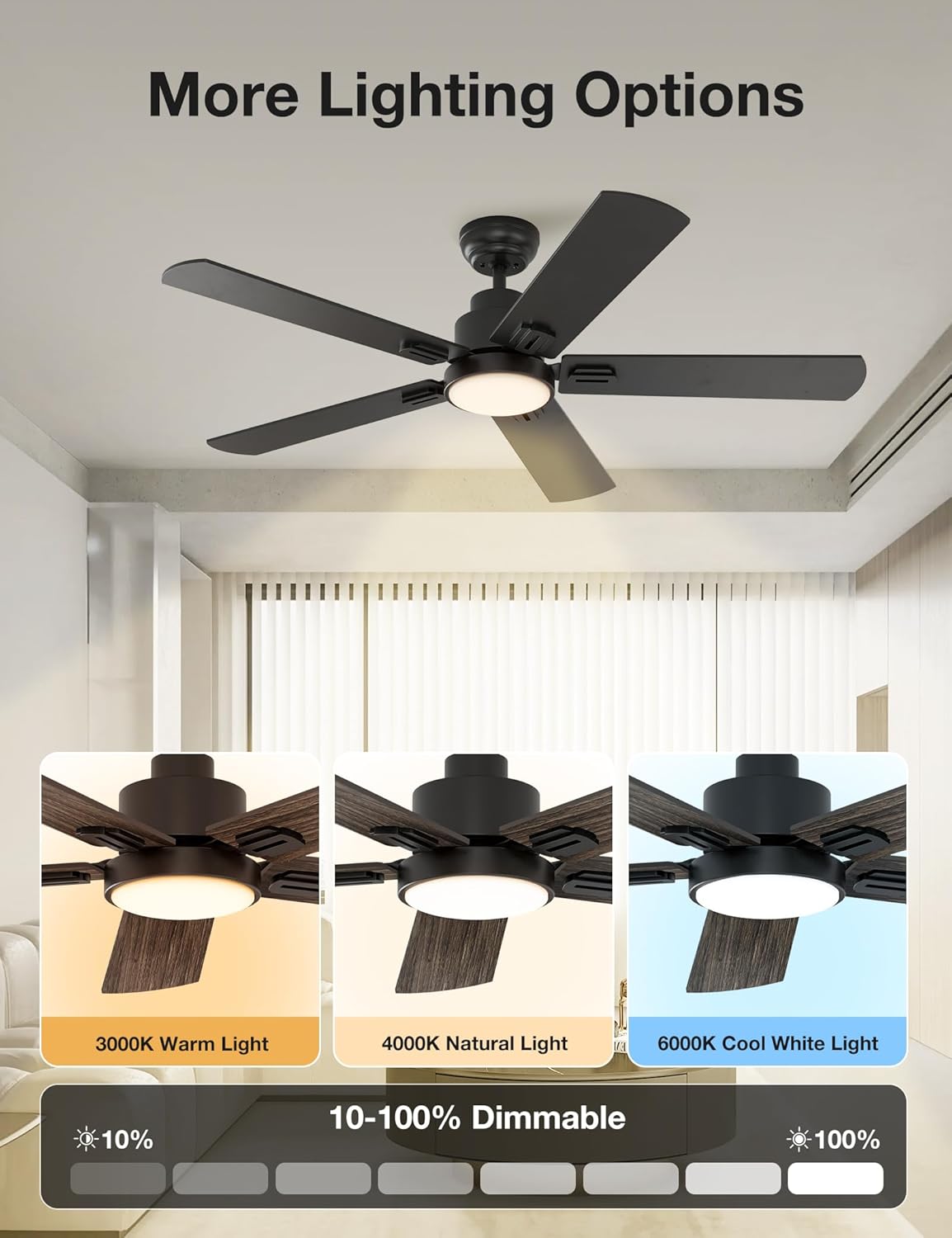 warmiplanet 2-Pack 52 Inch Ceiling Fans with Lights and Remote, Quiet DC Motor, Modern Flush Mount Indoor Ceiling Fan for Bedroom Living Room, 6 Speeds Reversible, Dimmable LED, Timer, Black