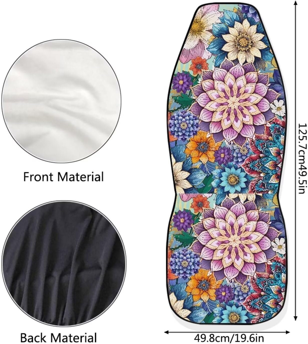 INSTANTARTS Bright Blossoms Vehicle Protector Front Seats Covers Boho Mandala Floral Car Seat Covers Front Seats Only 2 Pieces Bucket Seat Cover for Women