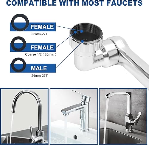 Miniatura 4 de Grifo de extensión giratorio universal 1080 con brazo robótico giratorio, fregadero aireador, grifo giratorio de agua con 2 modos, extensión de