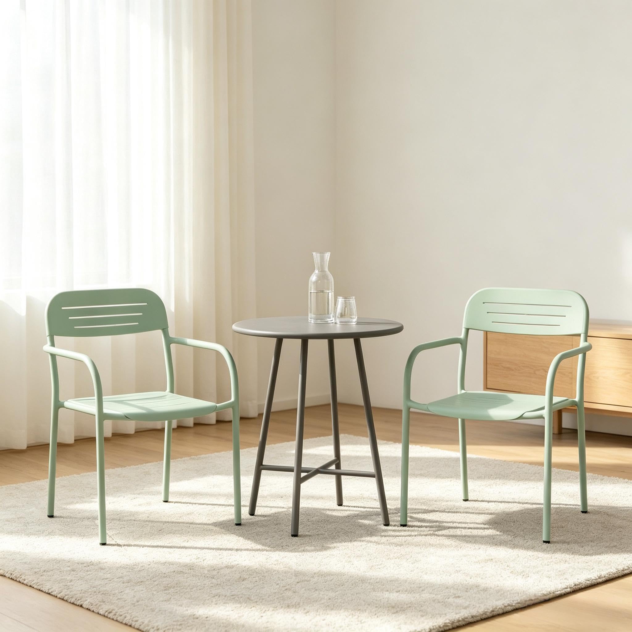 Generisch Set di 2 sedie da giardino impilabili in metallo verde, sedia da terrazza