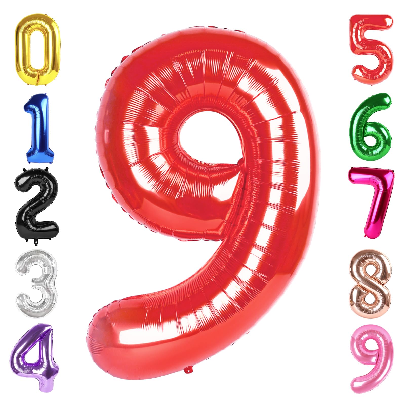 40 Inch Red Number 9 Balloon, Giant 9 Number Balloons for 9th Birthday Decorations, Party Supplies for Baby Boy Girl, Red Party Decor​​