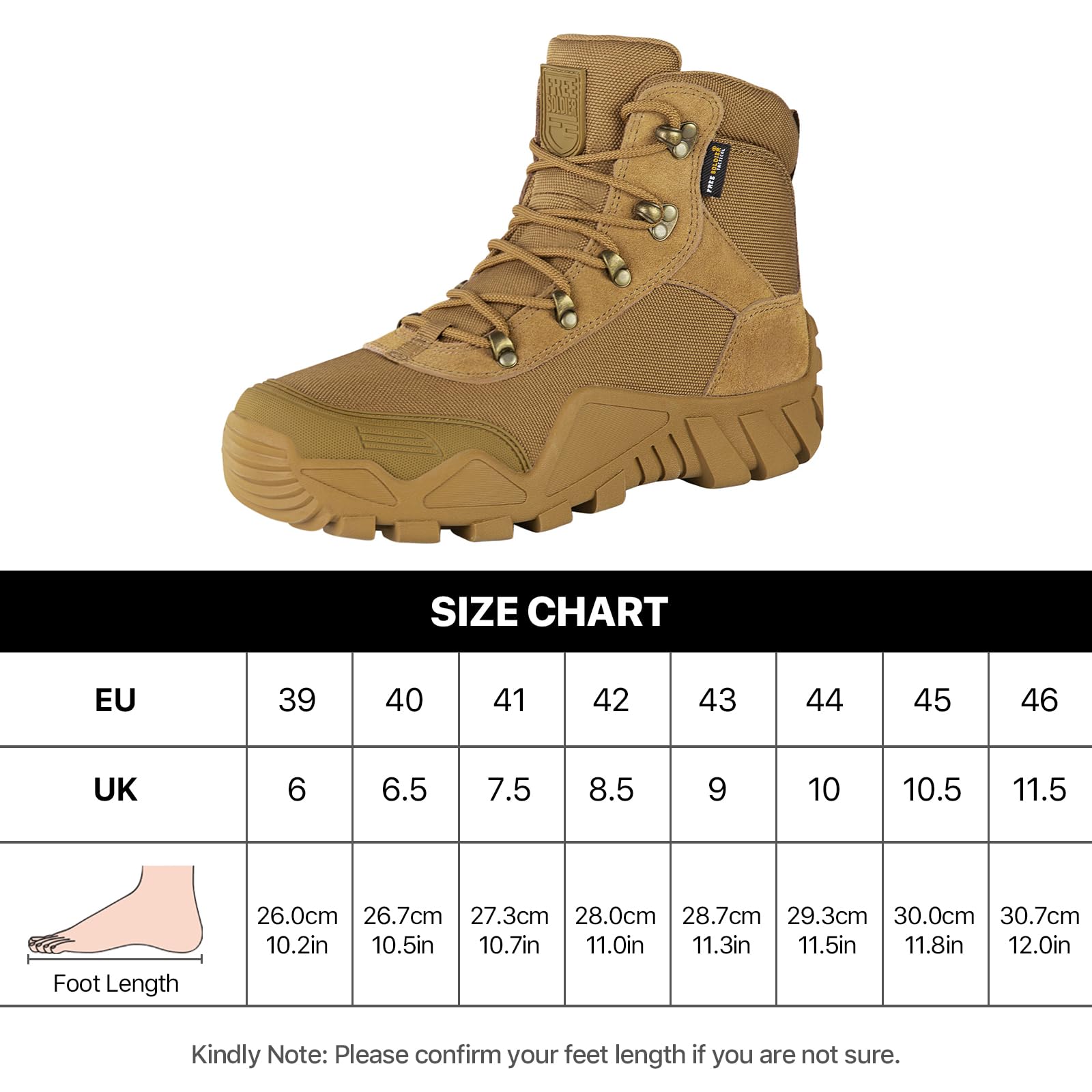 FREE SOLDIER Chaussures de Randonnée Hommes Bottes Militaires de Haut-Niveau Bottes Tactiques de Combat Mid High Chaussures à Lacets Tout Terrain Souliers
