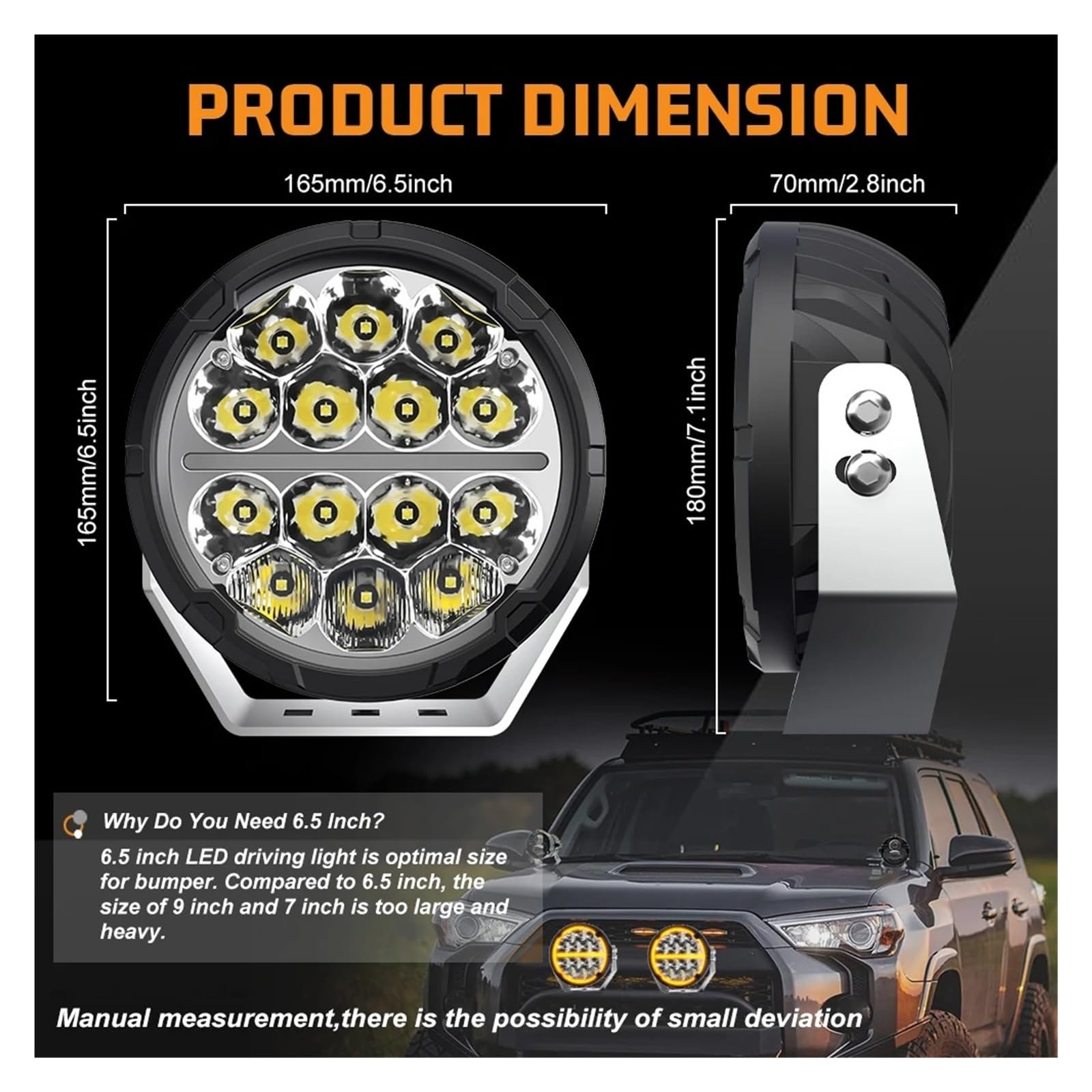 Faro Delantero Coche Luces LED Todoterreno 6,5 Pulgadas, Blancas Y Ámbar, DRL, Focos, Auxiliares, Cubos Luz Para 4x4 Faro Principal(1PC 6.5inch Light)