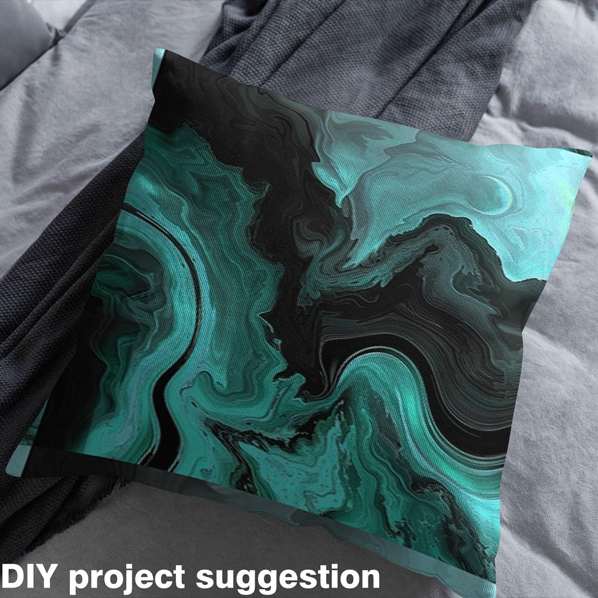 Black Cyan Marble Flannel Fabric by The Yard - Water Marble Upholstery, Ombre Ink Painting Decorative, Tie Dye Gradient Indoor Not Stretchy, Girls Contemporary Abstract Fluid DIY - 5 Yards