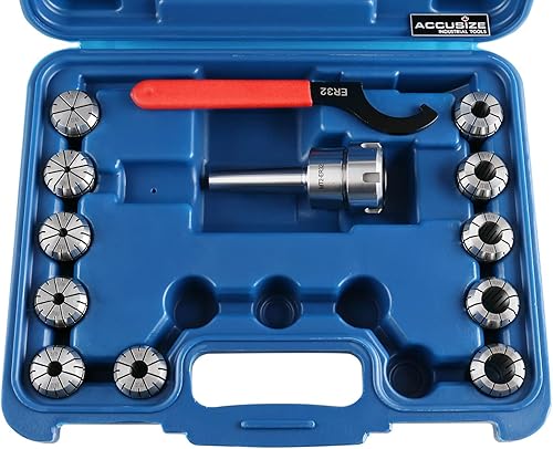 Vista 2 de Accusize Industrial Tools Mt2 Shank Er32 Chuck con kit de pinzas de 11 piezas, 1/8 pulgadas - 3/4 pulgadas por 16, sistema de boquilla cónica Morse
