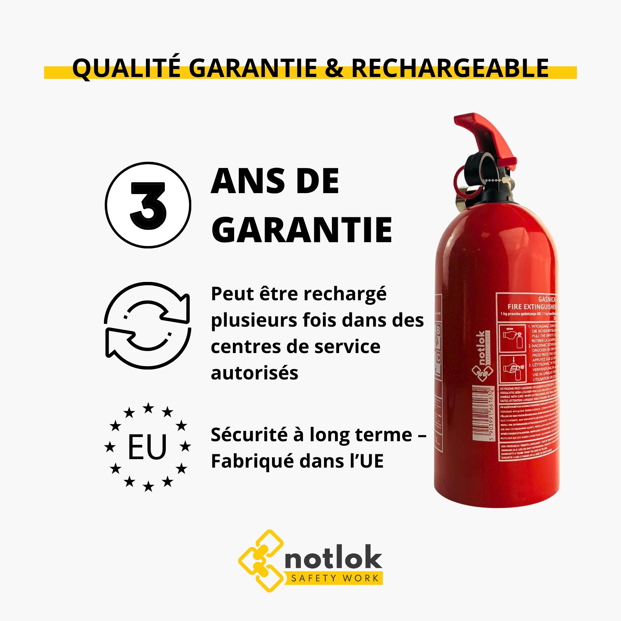 2X Extincteur ABC 1KG | Extincteurs Incendie à Poudre pour Voiture, Maison, Bateau, Camping Car, Auto, Cheminée, Moto | Groupe de Feu A B C | Garantie de 3 Ans | Facile à Installe