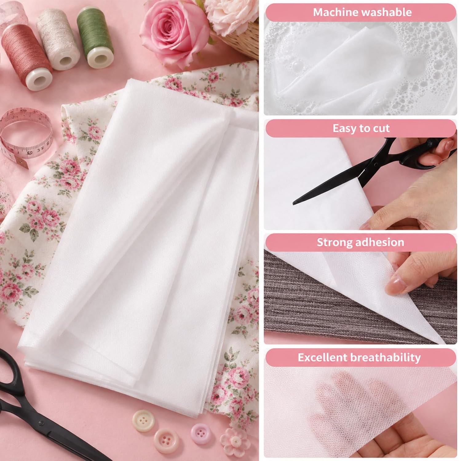Single Sided Non-Woven, White Iron-On Non-Woven Interfacings (39 x 78 Inch)