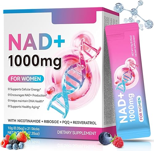 Akeeronn Suplemento NAD+ de 1,000 mg líquido, suplemento líquido para mujeres con nicotinamida, ribósido, PQQ y resveratrol, sabor a bayas para