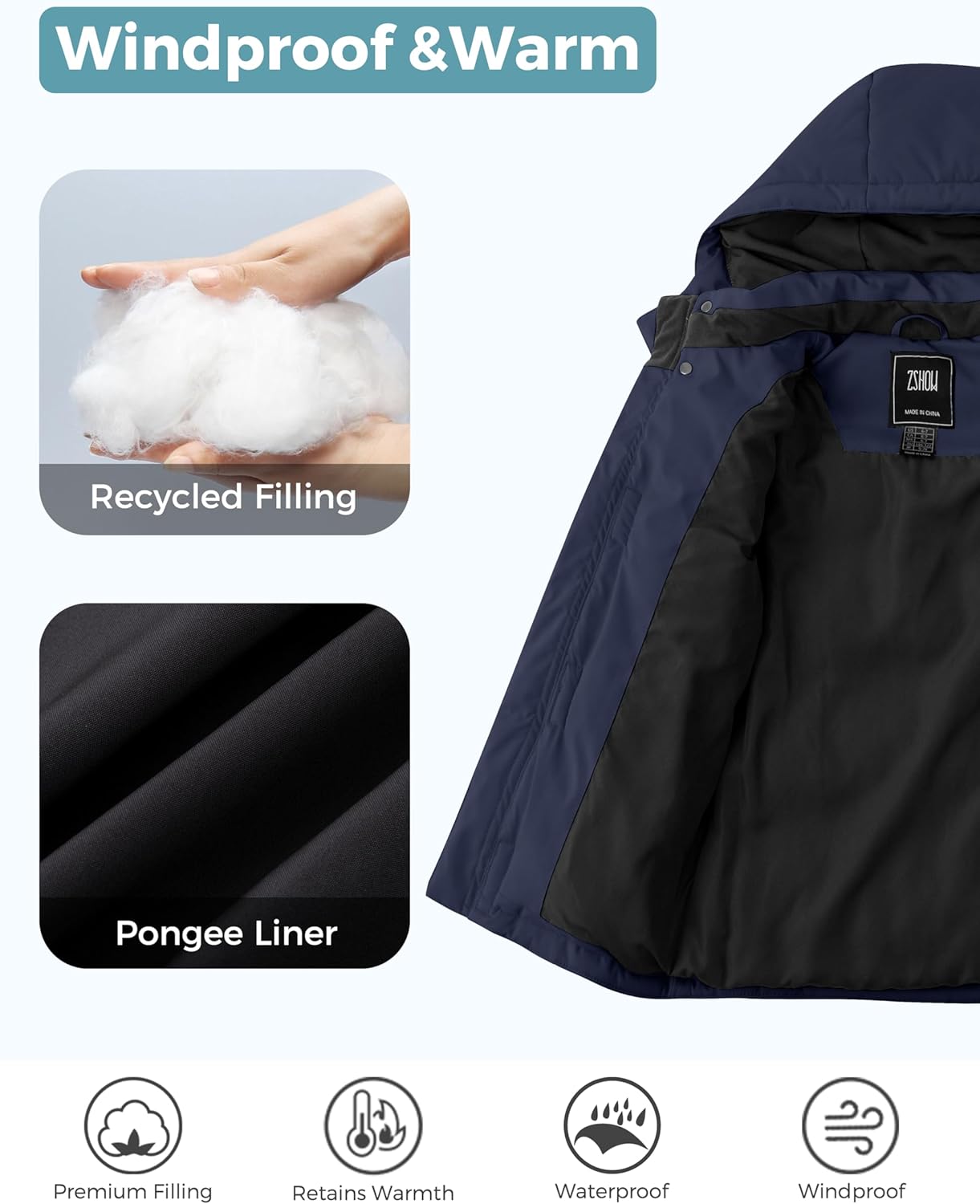 ZSHOW Boys' Winter Coat Waterproof Warm Quilted Puffer Jacket with Removable Hood - Image 4