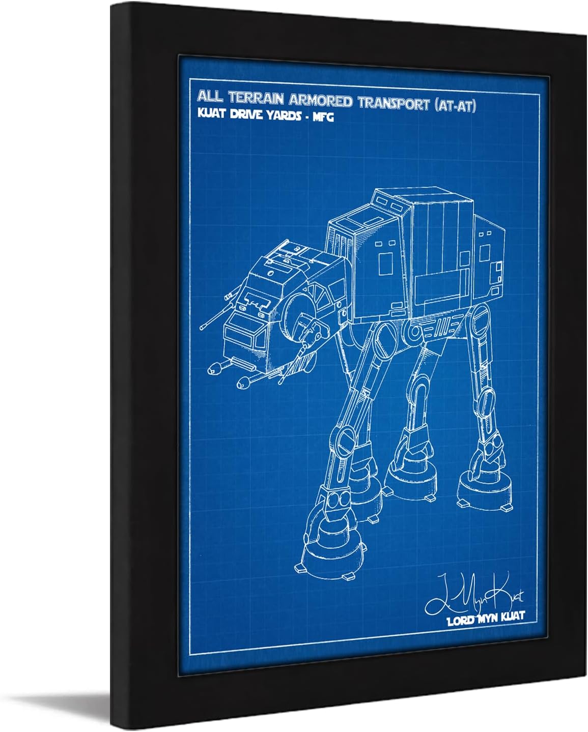 Personal-Prints | Star Wars Patent Style Wall Art | Millennium Falcon or AT-AT Blueprint or Vintage Patent Framed Art (Set of 2 - Blueprint)