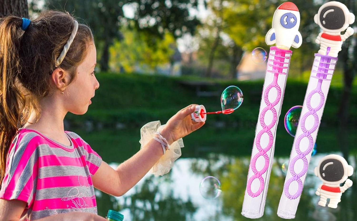 24 Pcs Mini Bulk Bubbles Spaceman Rocket Wands Party Supply, Space Classroom Students Prizes