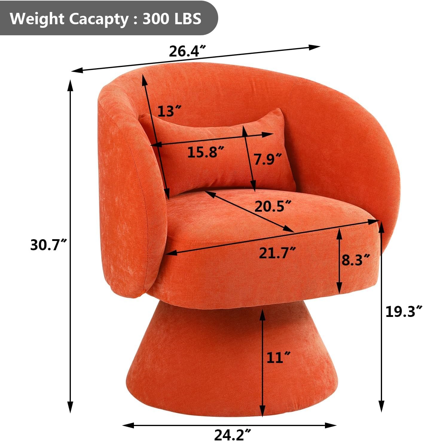 Swivel Barrel Chair, Modern Swivel Accent Sofa, Comfy 360 Degree Sofa Leisure Arm Chair for Home Living Room Bedroom Office (Orange - 2 Pack)