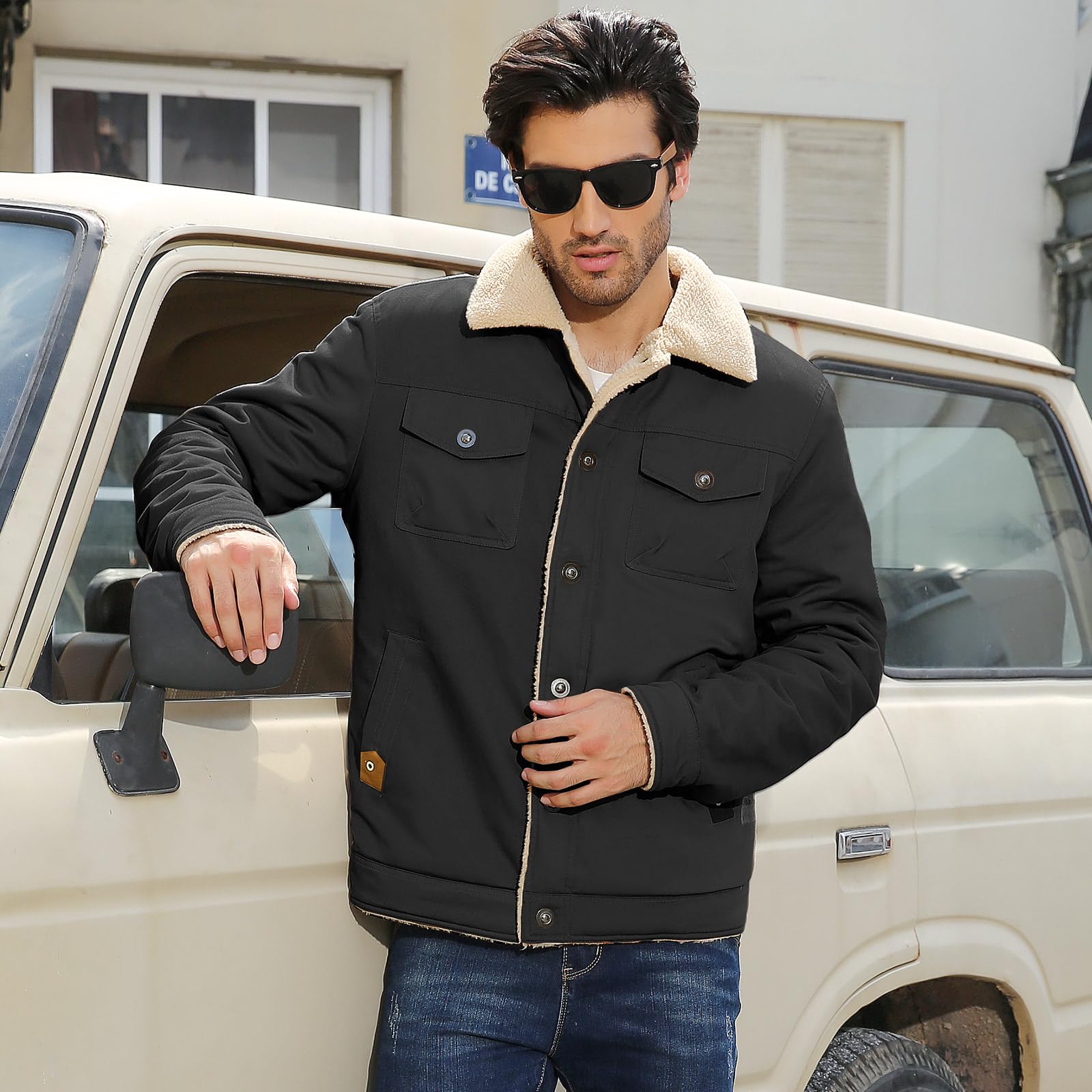 Voqeen Chaqueta de Invierno para Hombre Forro Polar Cuello con Solapa Chaqueta Cargo Térmica Militar Chaqueta de Combate Chaquetas Cortavientos Gruesas con 5 Bolsillos